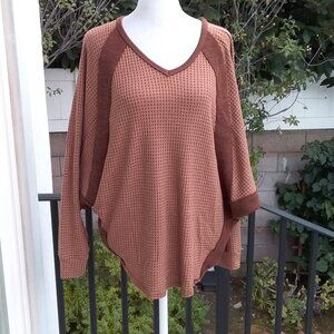 Ces Femme Shirt Women's Small Brown Rust Fall Waffle Knit Dolman